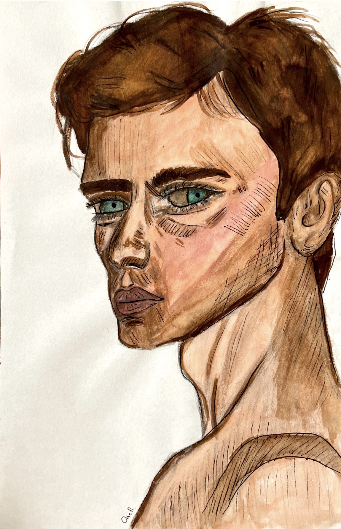 Portrait d’un jeune homme brun aux yeux clairs, au trait délicat
